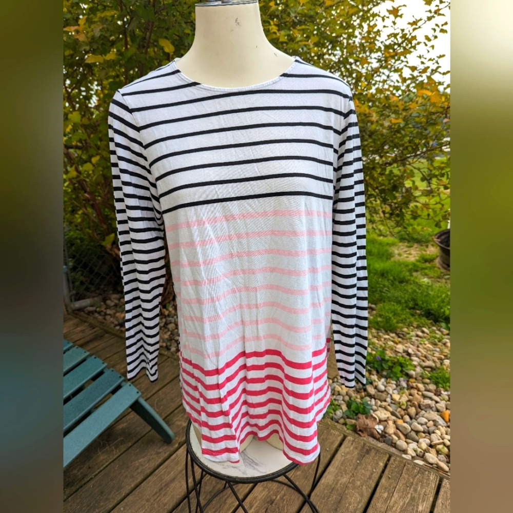 J Jill Cotton modal striped LS tee Sz Lg
